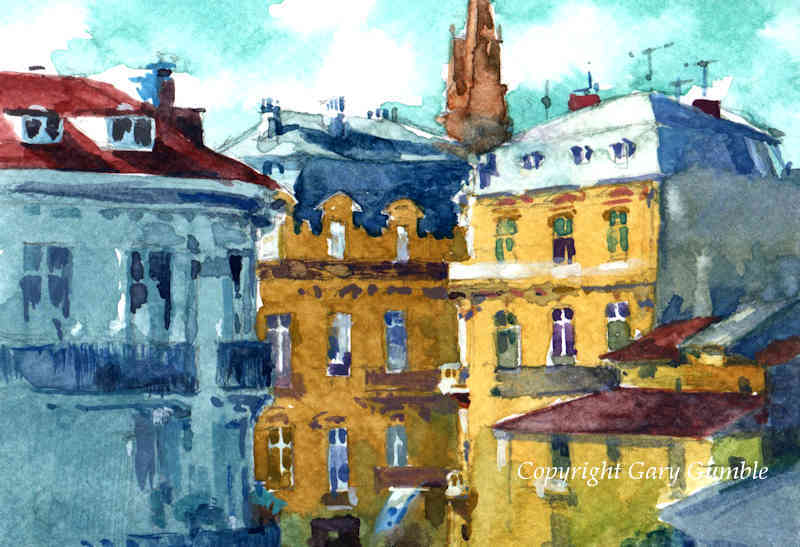 view from studio watercolor