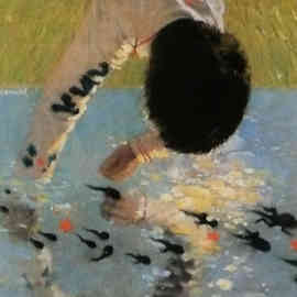 Robert Heindel painting of boy with tadpoles