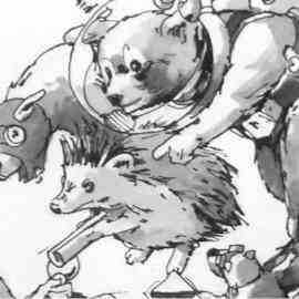 Small part of ink and watercolor drawing of weird space animals